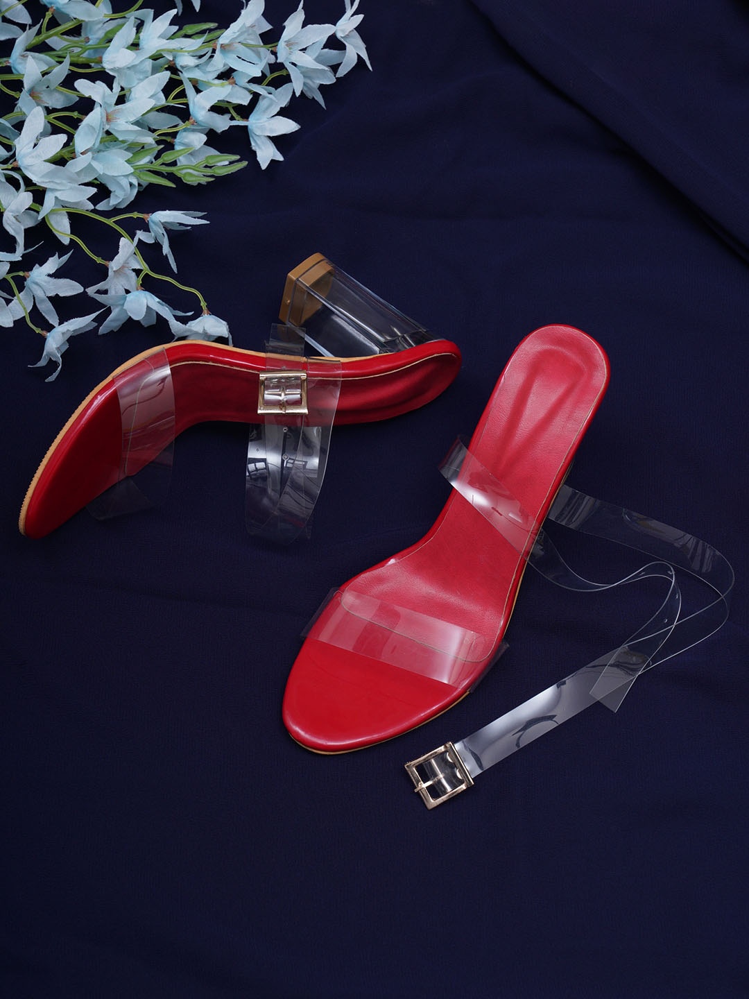 

Misto Comfortable Open Toe Block Heels With Ankle Loop, Red