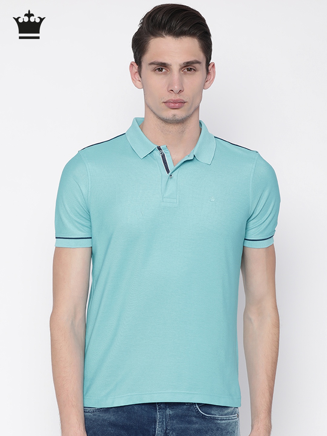 

Louis Philippe Men Blue Self Design Polo Collar T-shirt