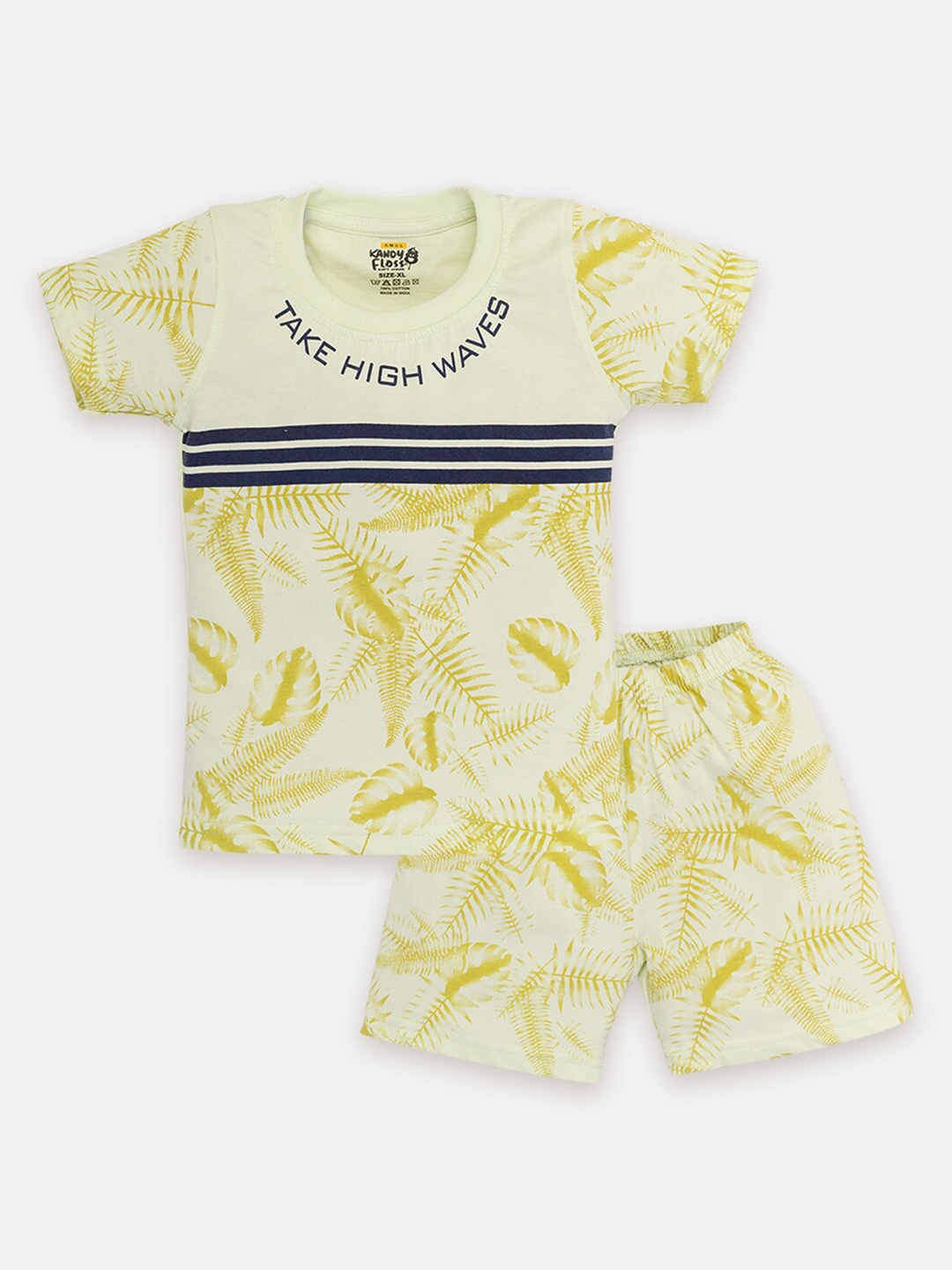 

AMUL Kandyfloss Boys Printed Pure Cotton T-shirt with Shorts Set, Yellow