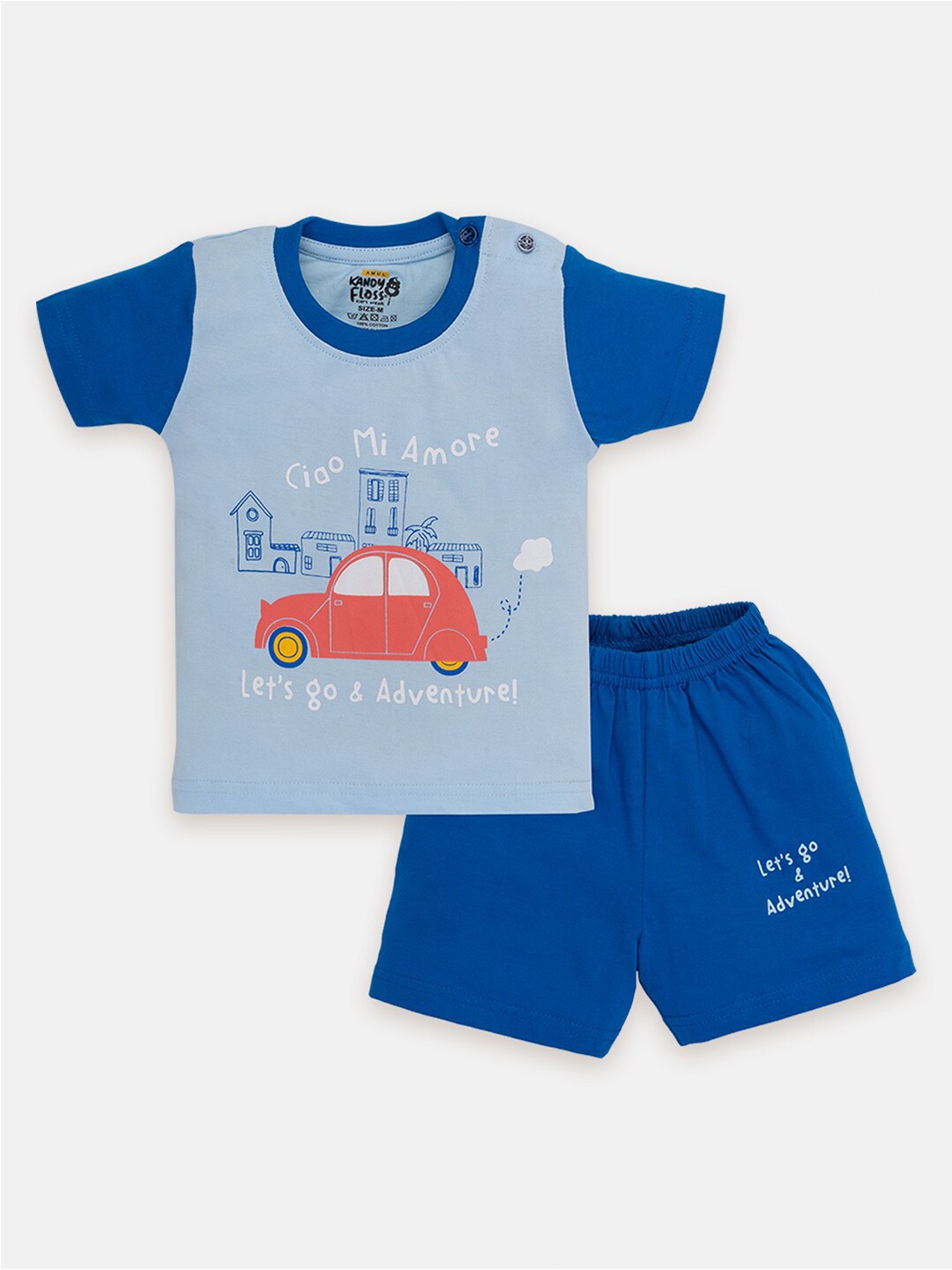 

AMUL Kandyfloss Boys Printed Pure Cotton T-shirt with Shorts Set, Blue