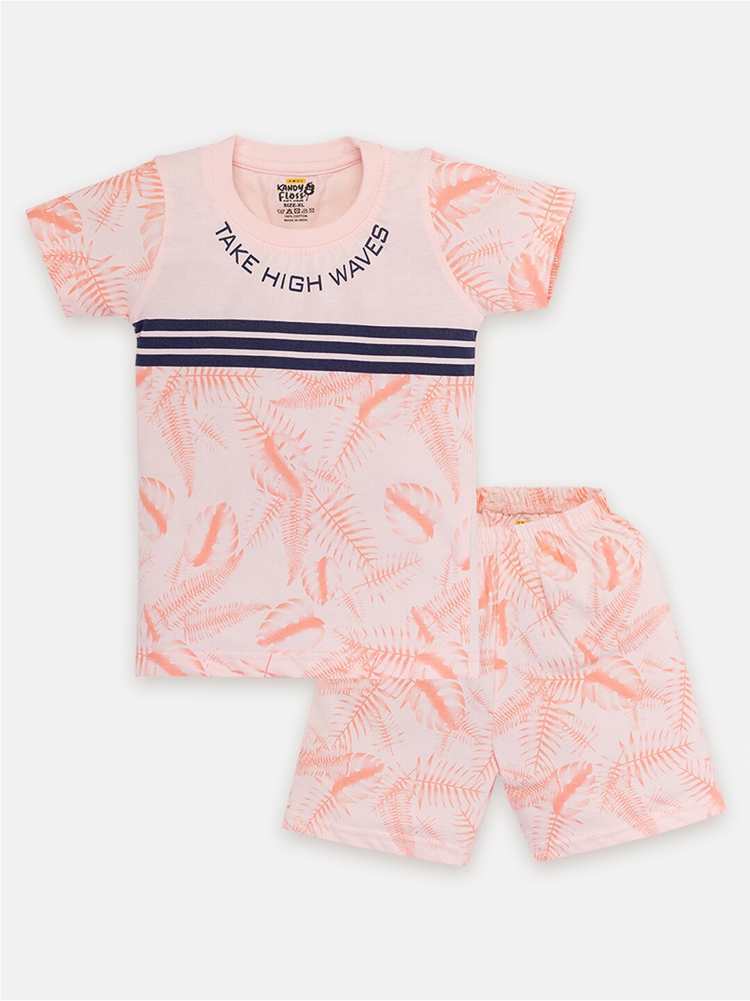

AMUL Kandyfloss Boys Printed Pure Cotton T-shirt with Shorts Set, Orange