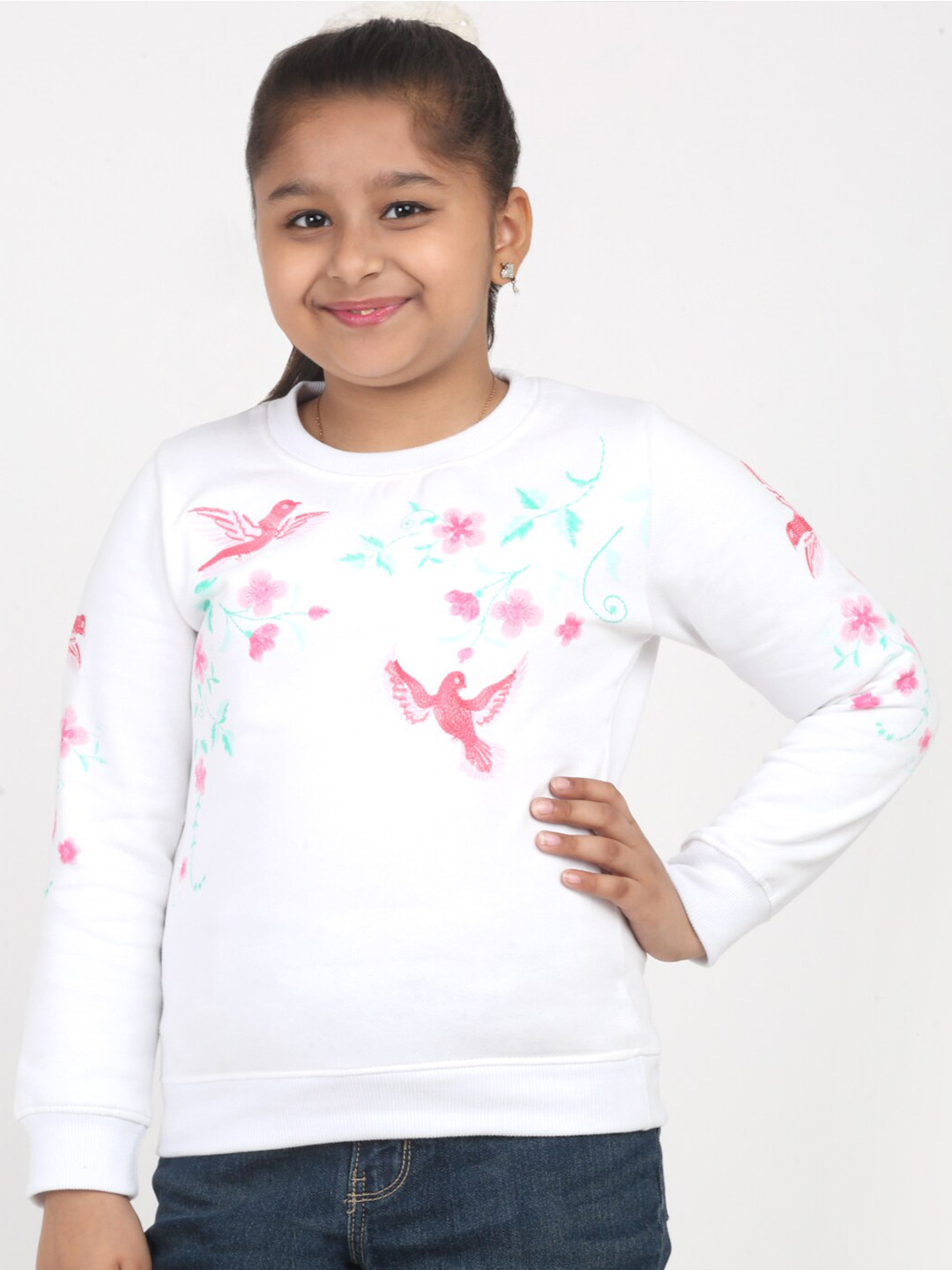 

HERE&NOW Girls Cotton Printed Hooded Sweatshirt, White