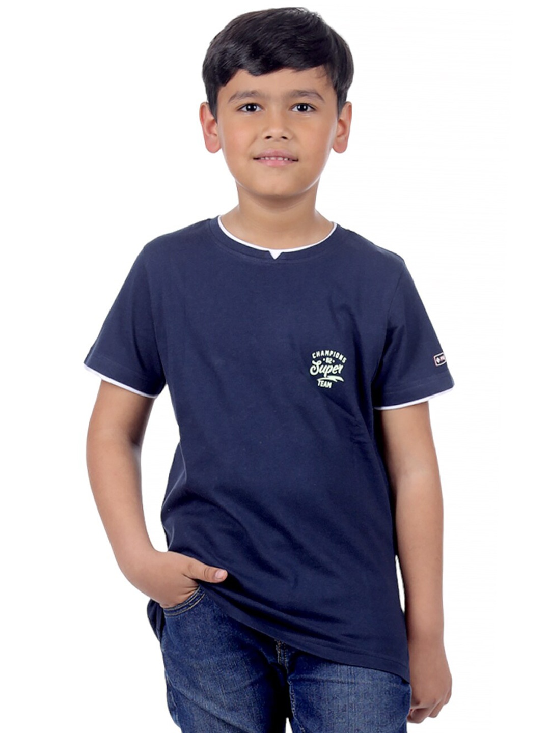 

3PIN Boys Regular Fit Cotton T-shirt, Navy blue