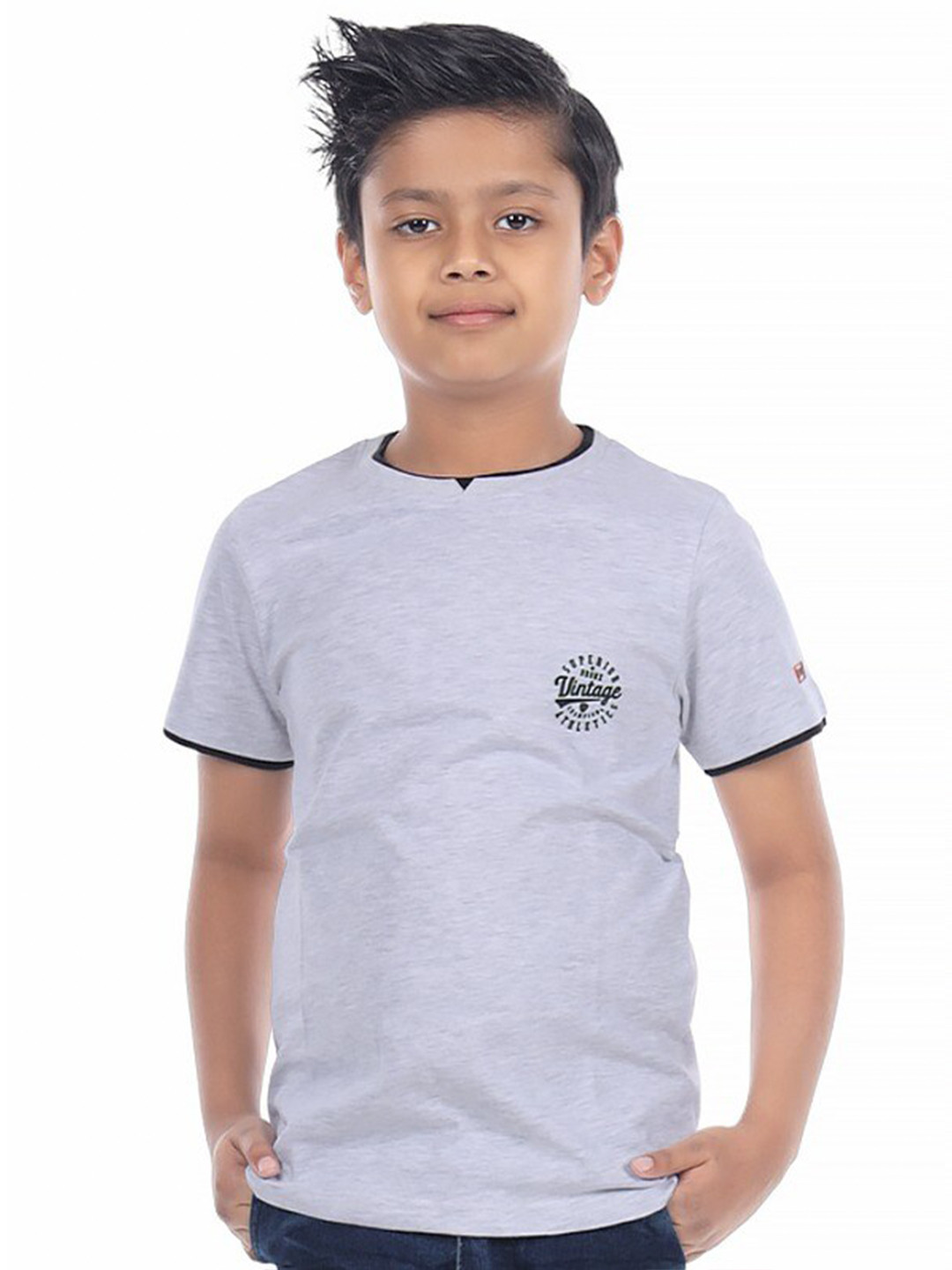 

3PIN Boys Round neck Cotton Casual T-shirt, Grey melange