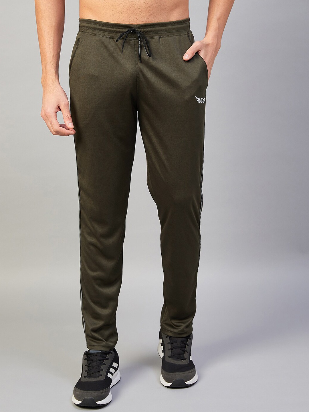 

CHROME & CORAL Men Regular Fit Reflector Tape Track Pants, Olive