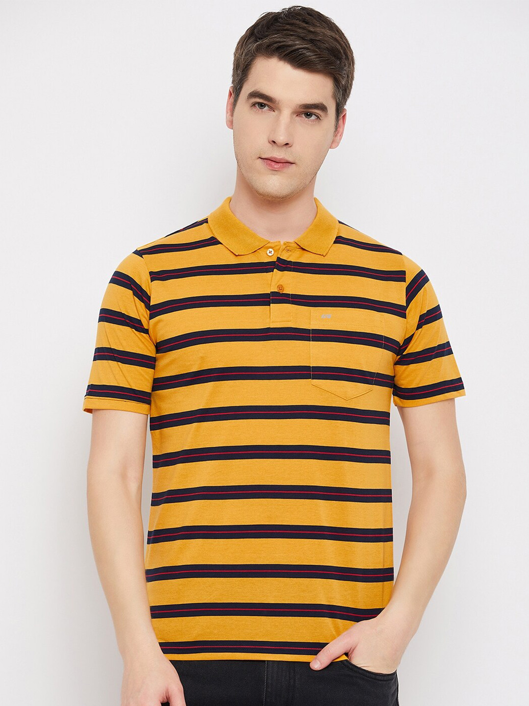 

NEVA Striped Polo Collar Short Sleeves T-shirt, Mustard