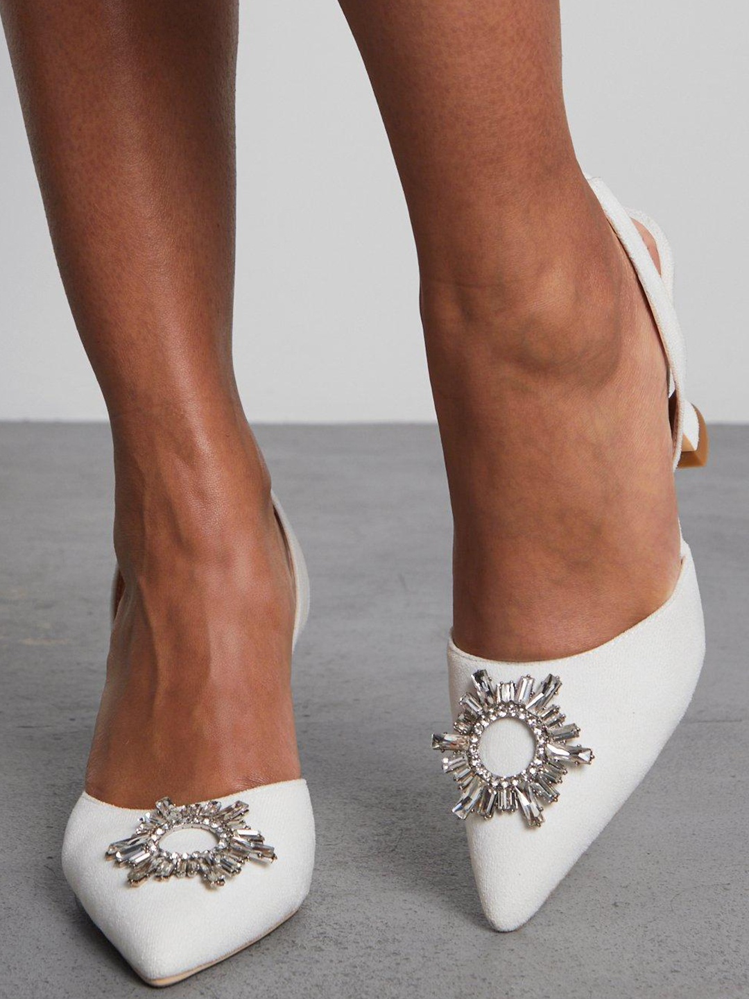 

MISSPAP Women Embellished Party Stiletto Heel Mules, White