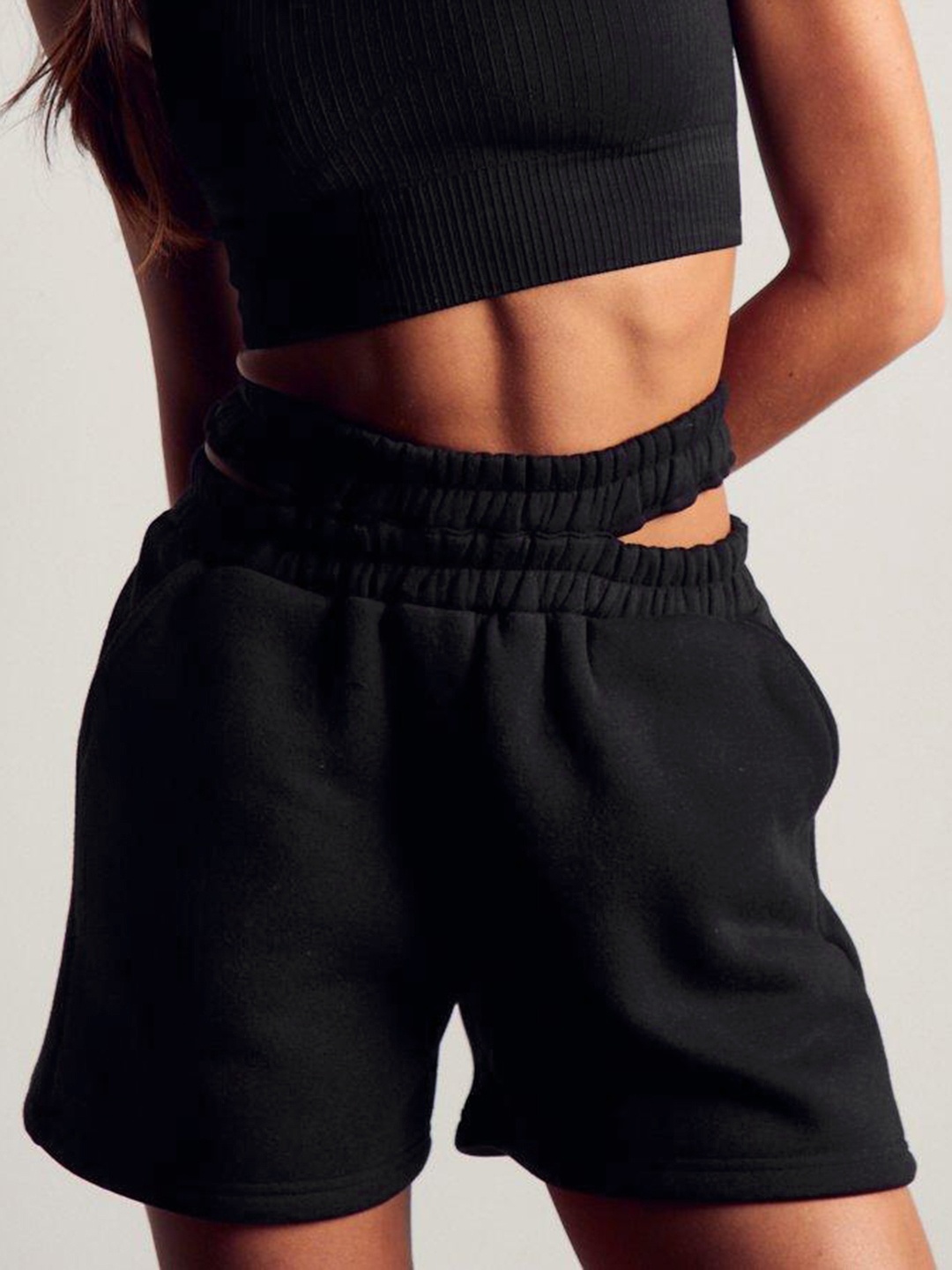

MISSPAP Double Band Cut Out Shorts, Black
