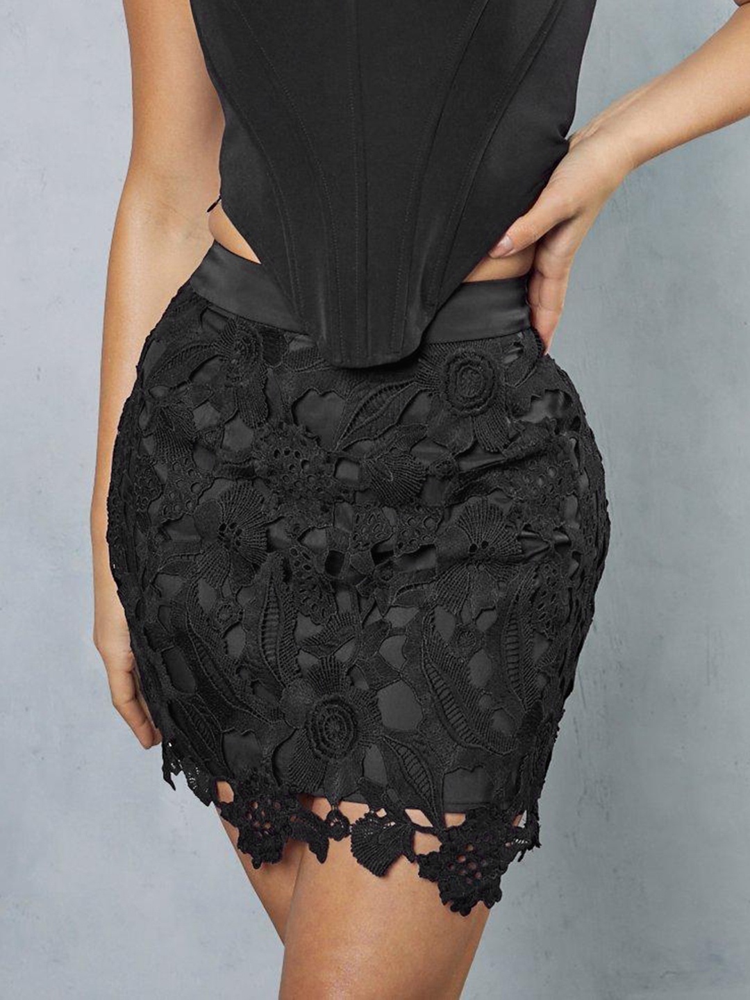 

MISSPAP Lace Pencil Mini Skirt, Black
