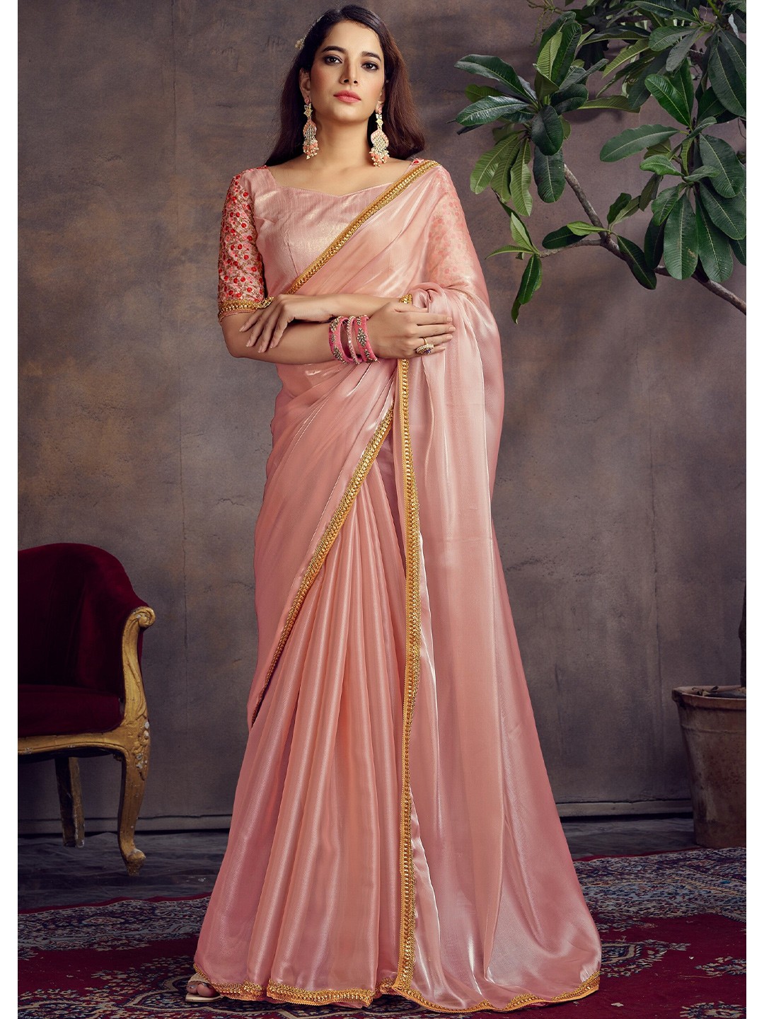 

Mitera Peach-Coloured Organza Saree