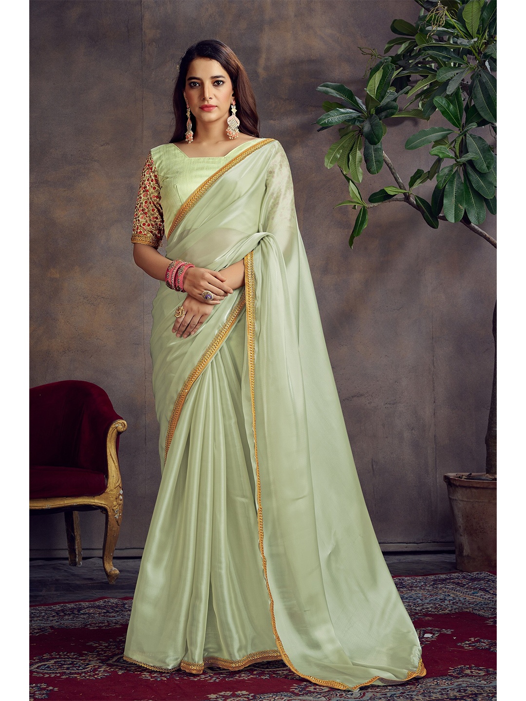 

Mitera Embroidered Organza Saree, Green