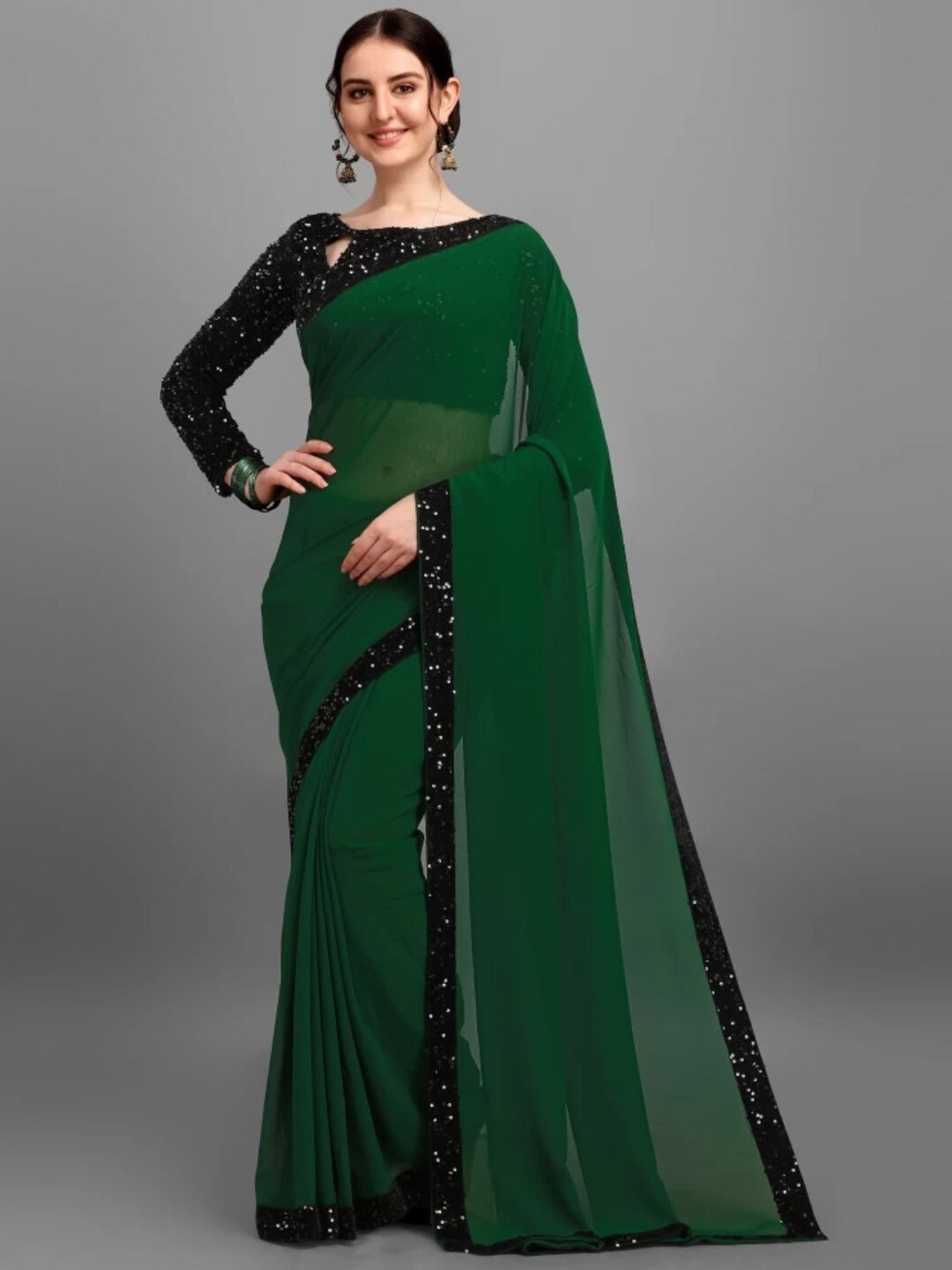 

ORUS Embellished Pure Georgette Saree, Green