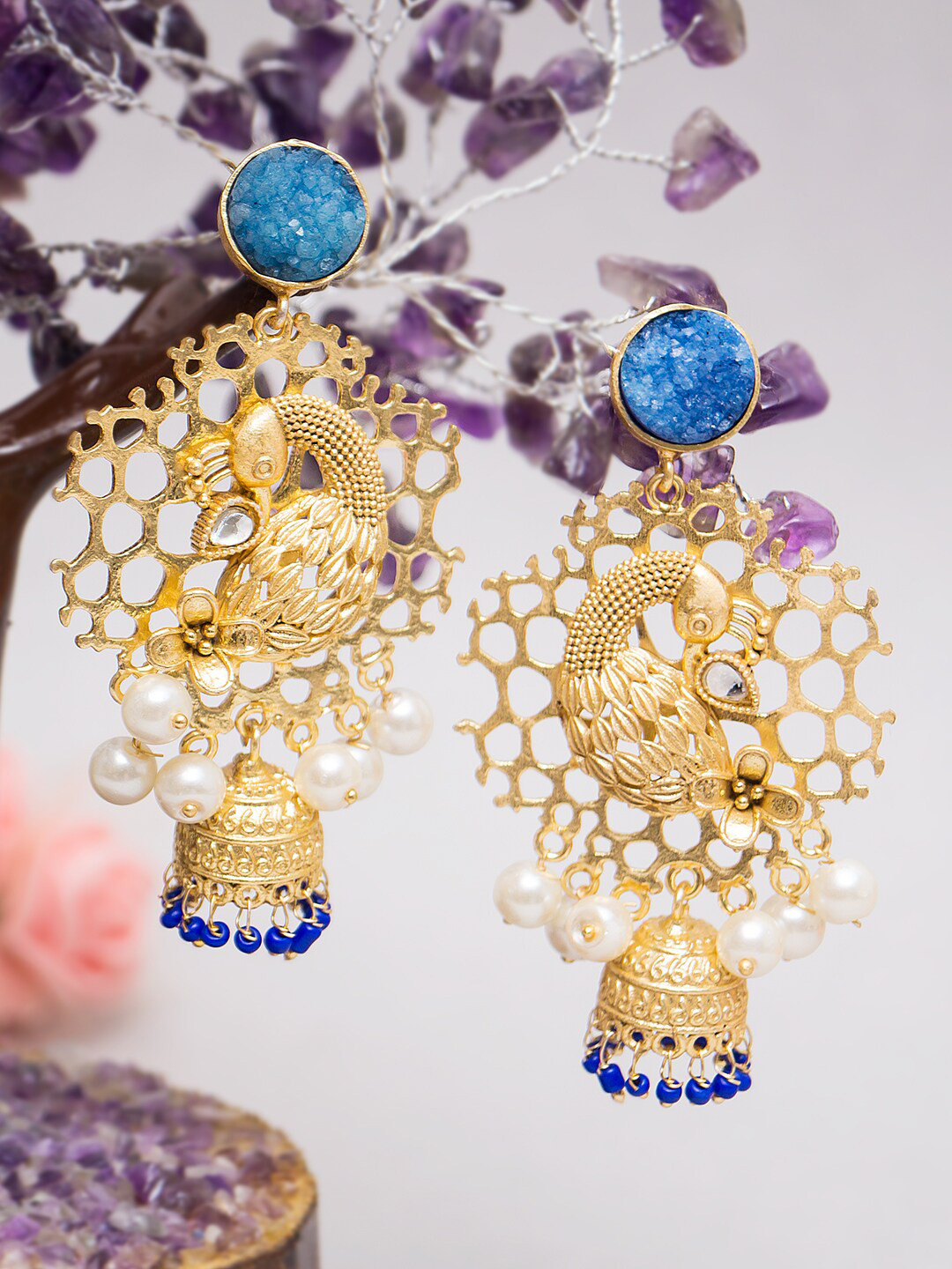 

Golden Peacock Gold-Plated Peacock Shaped Drop Earrings