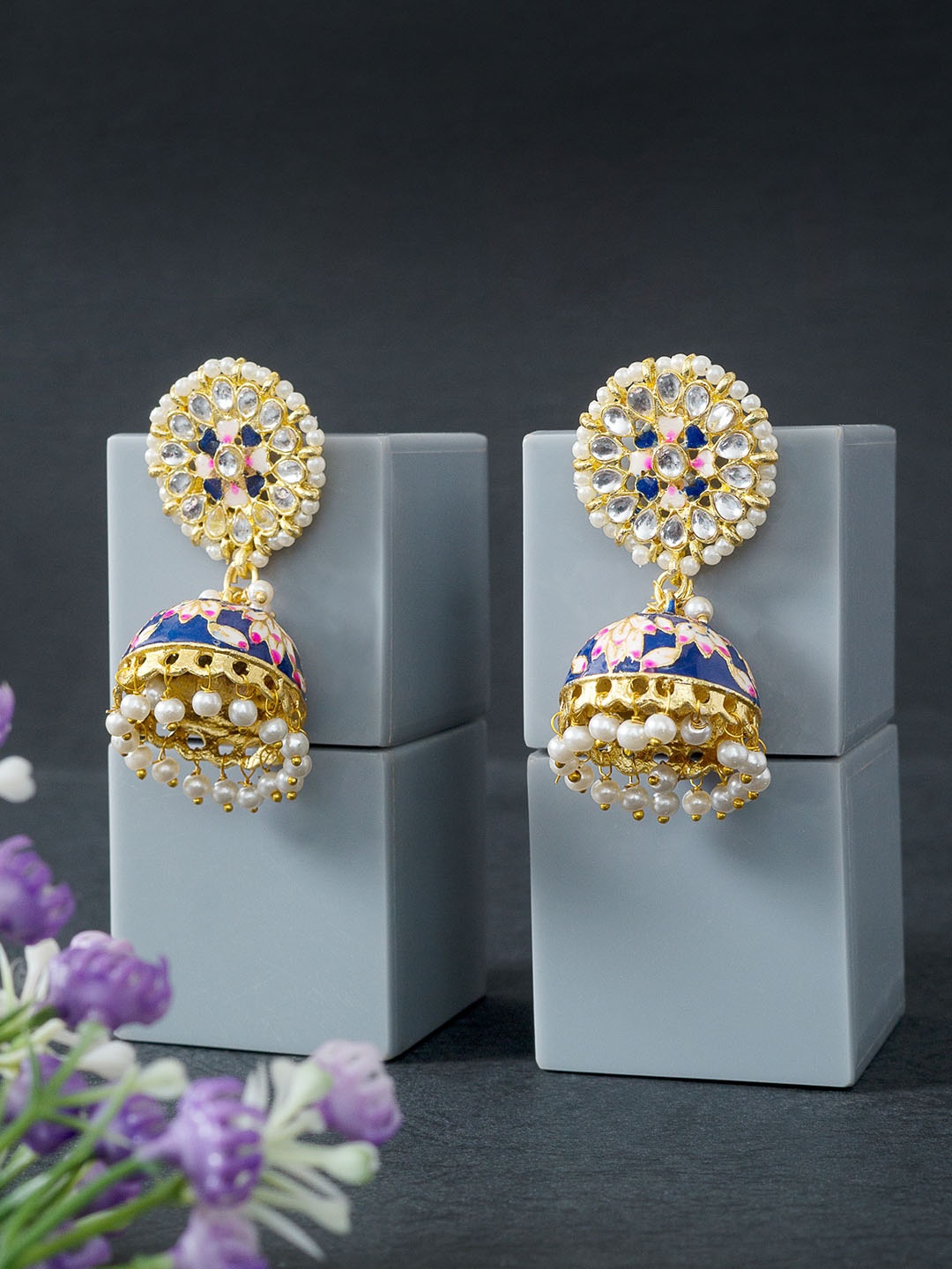 

Golden Peacock Gold Plated Dome Shaped Jhumkas Earrings