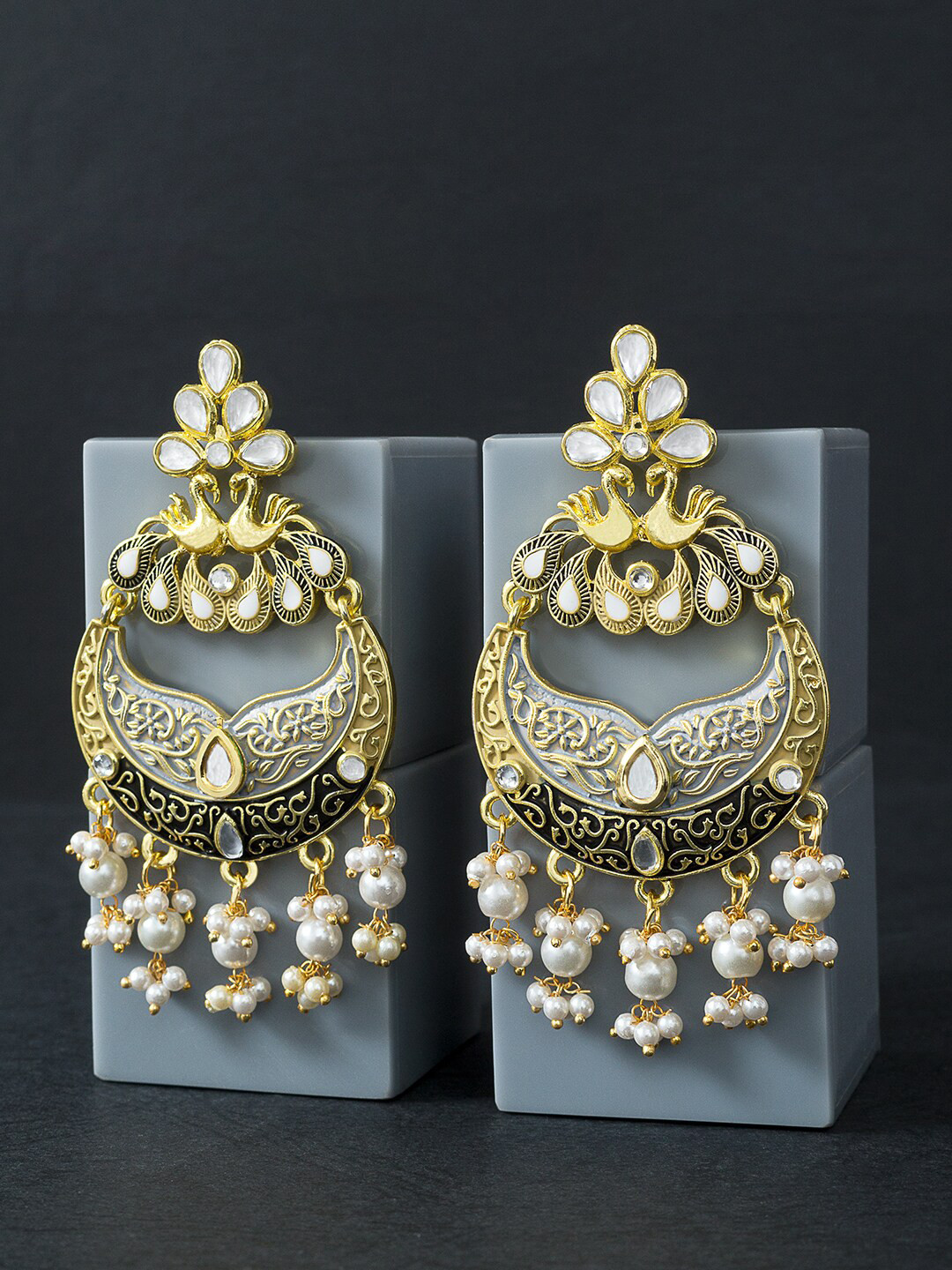 

Golden Peacock Gold-Plated Floral & Peacock Design Chandbalis Earrings