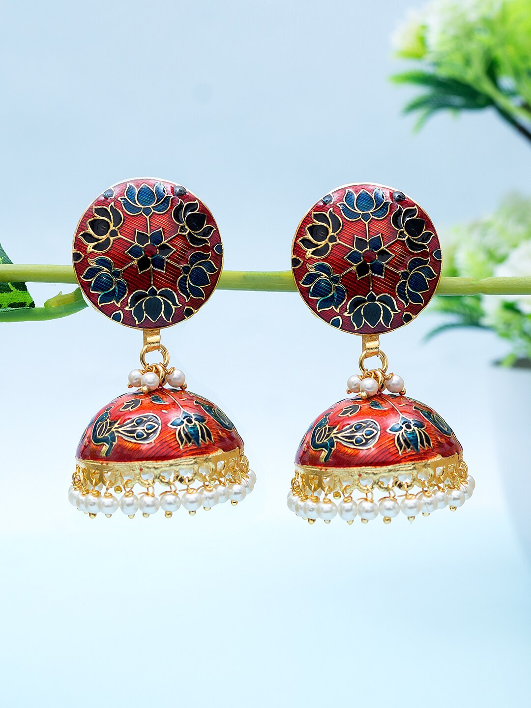 

Golden Peacock Gold-Plated Dome Shaped Jhumkas