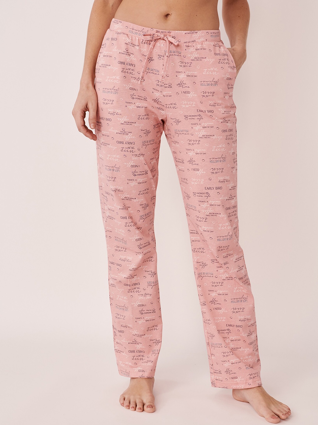 

La Vie en Rose Women Printed Pure Cotton Mid-Rise Lounge Pants, Pink