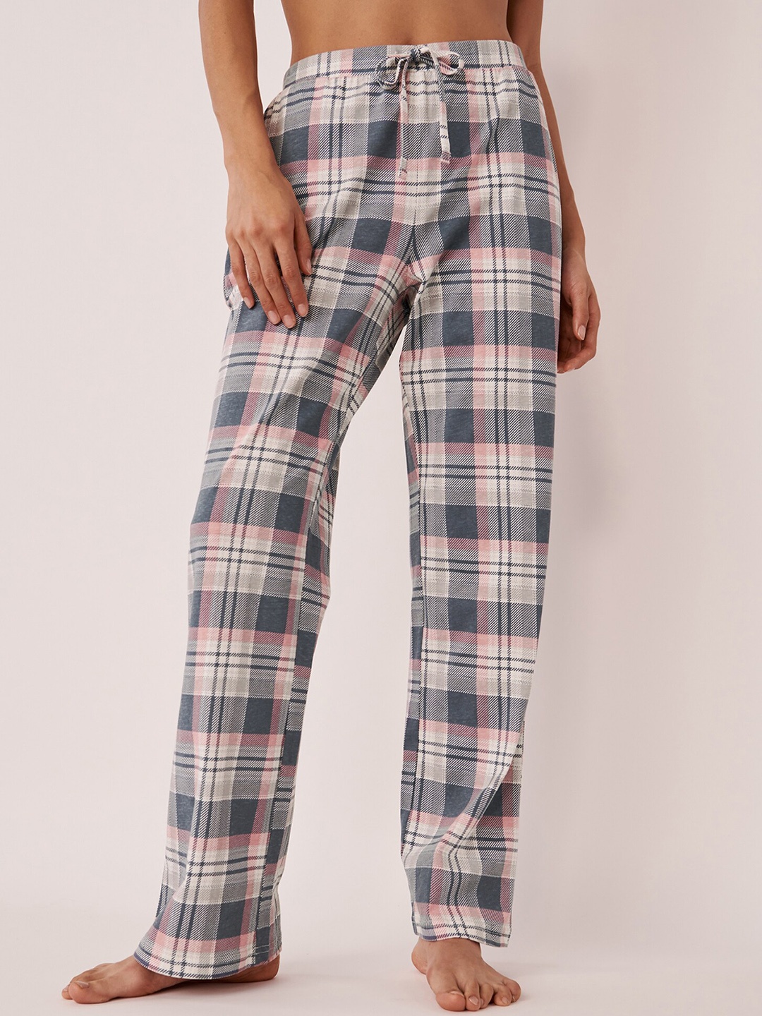 

La Vie en Rose Women Checked Pure Cotton Lounge Pants, Pink