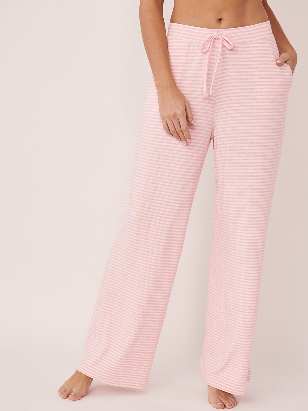 

La Vie en Rose Women Striped Relaxed-Fit Wide Leg Lounge Pant, Pink