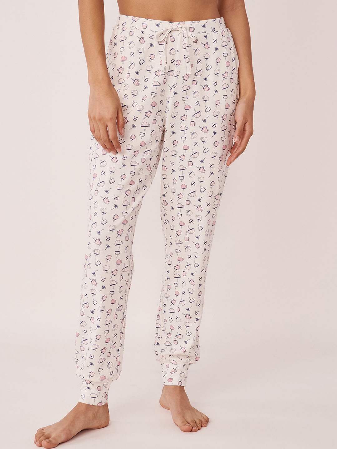 

La Vie en Rose Women Striped Pure Cotton Lounge Pants, White