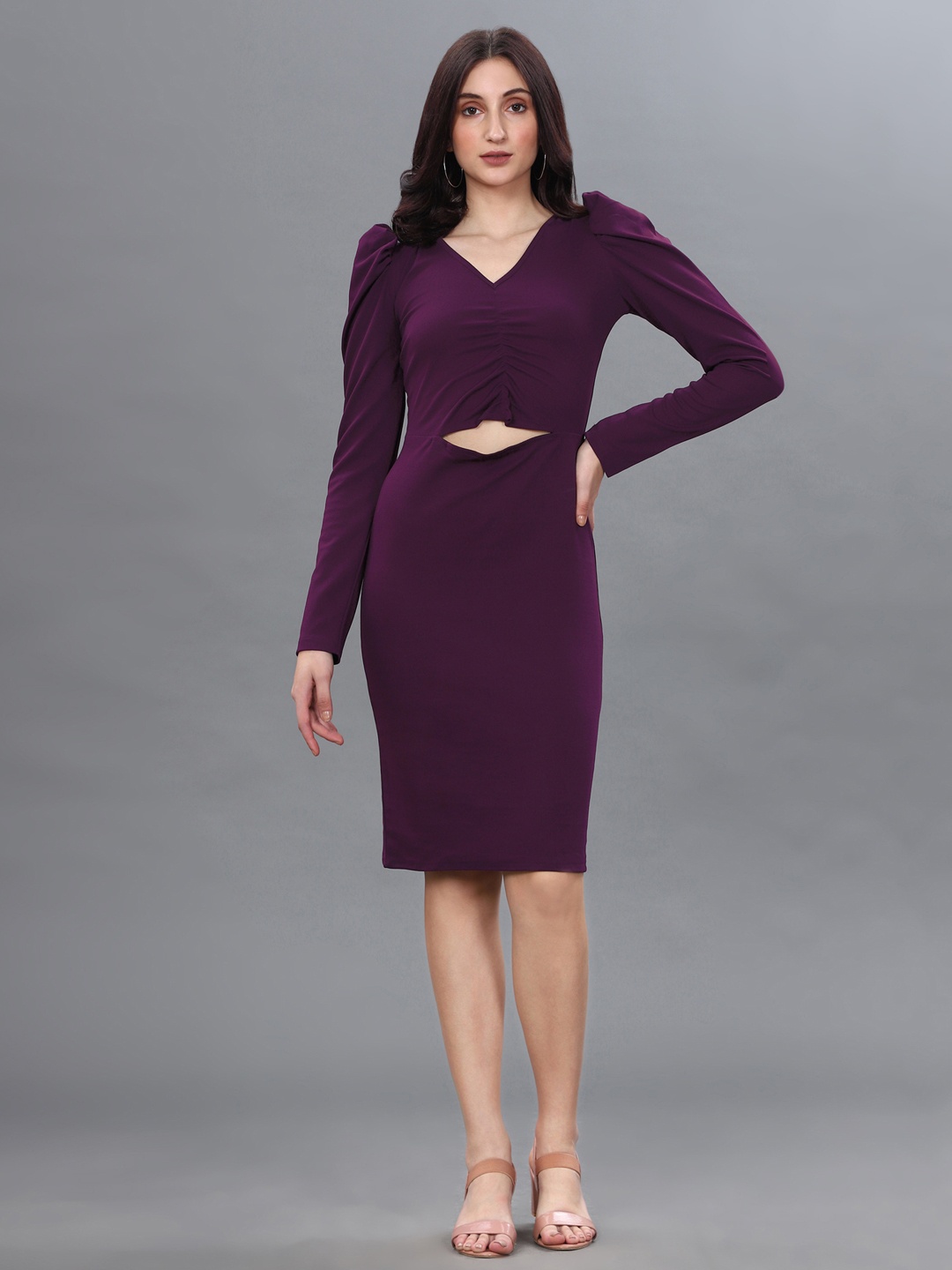 

Selvia V-Neck Cut Out Ruched Scuba Bodycon Dress, Green