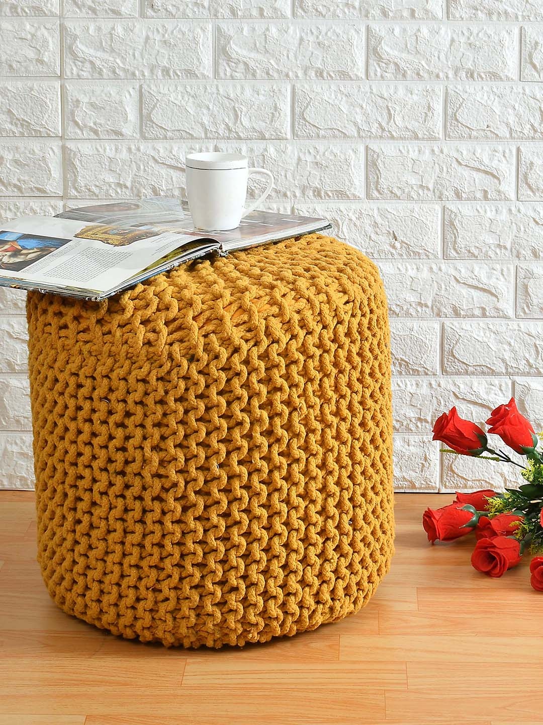 

PRESTO Mustard Yellow Cotton Pouffe Ottoman