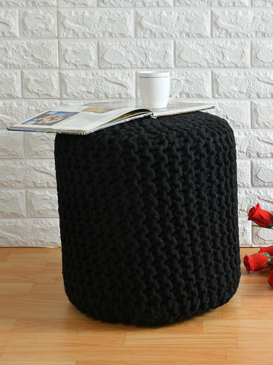 

PRESTO Black Cotton Twisted Rope Pouffe Ottomans