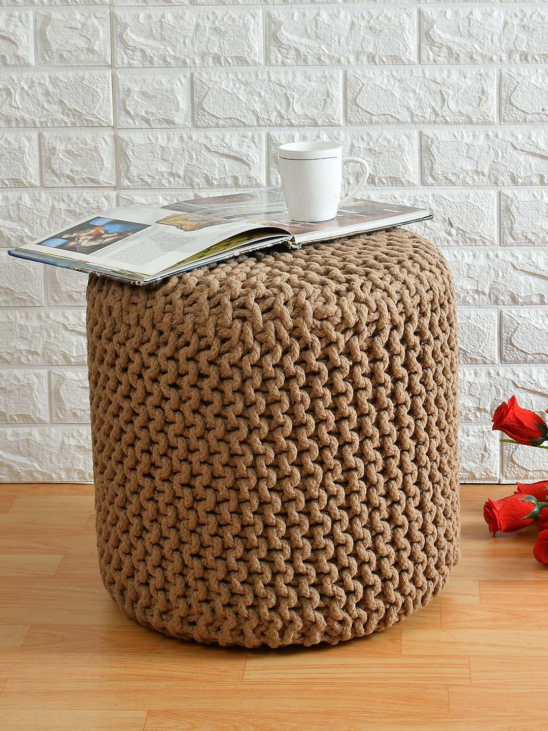 

PRESTO Beige Cotton Twisted Rope Pouffe Ottomans
