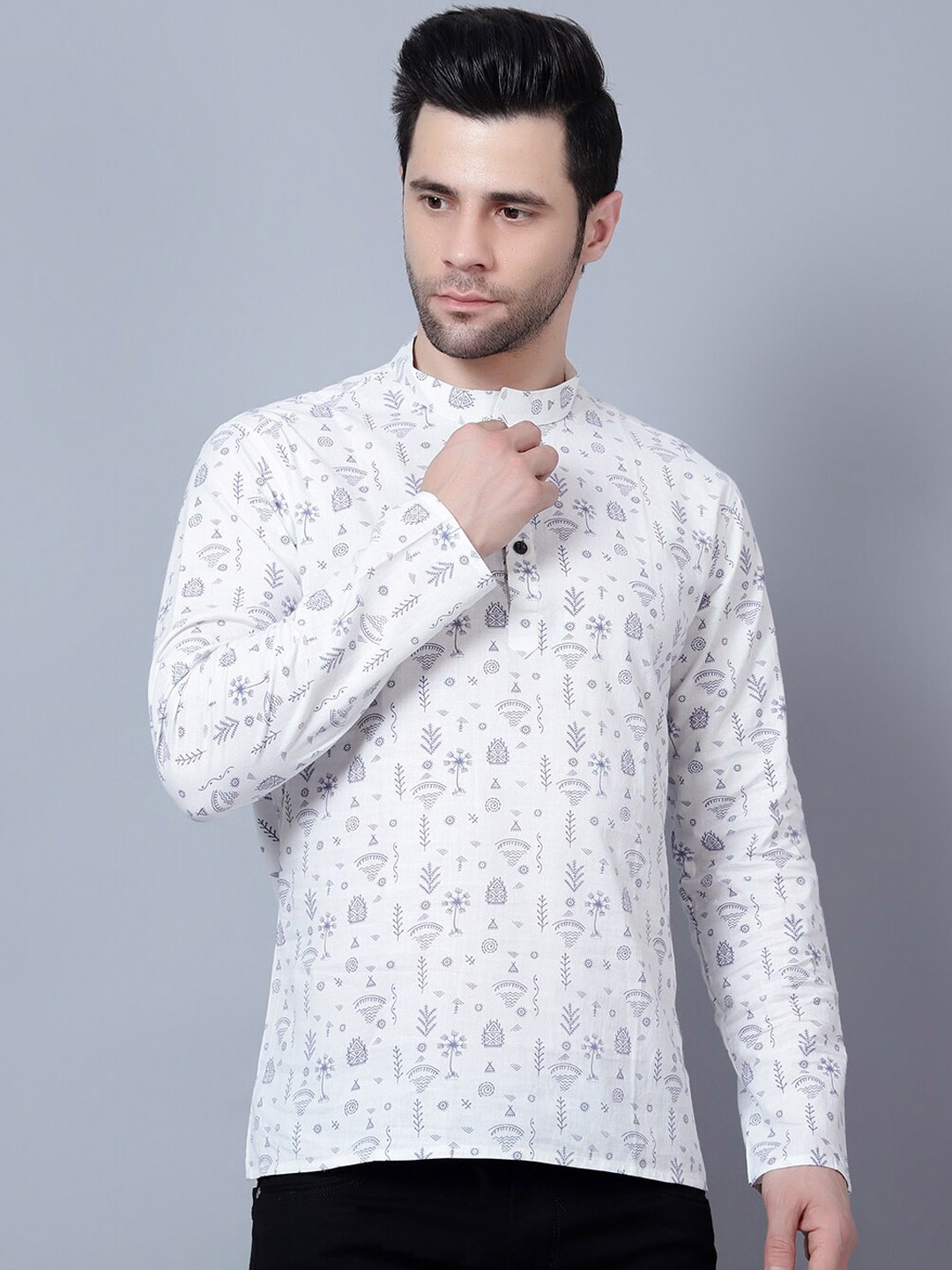 

HERE&NOW Quirky Printed Cotton Straight Short Kurta, White