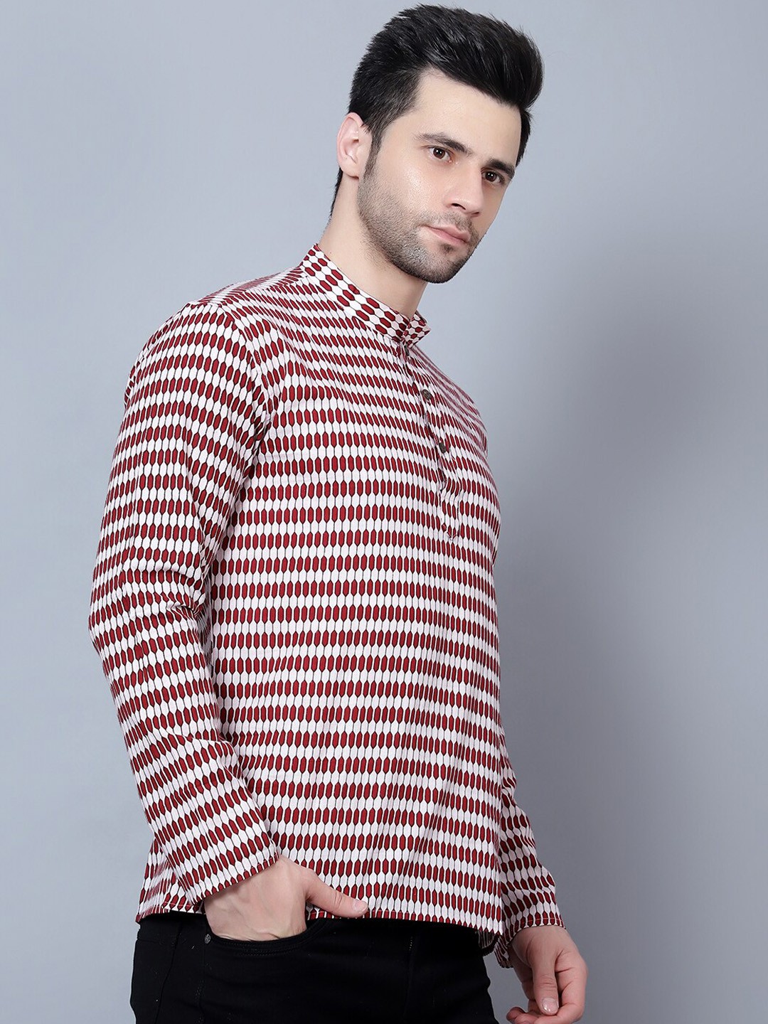 

HERE&NOW Geometric Printed Cotton Straight Short Kurta, Red