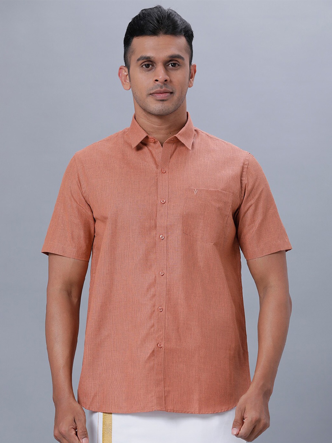 

Ramraj Spread Collar Ethnic Shirt, Orange