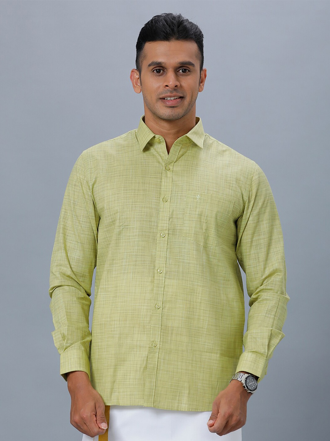 

Ramraj Spread Collar Ethnic Shirt, Green