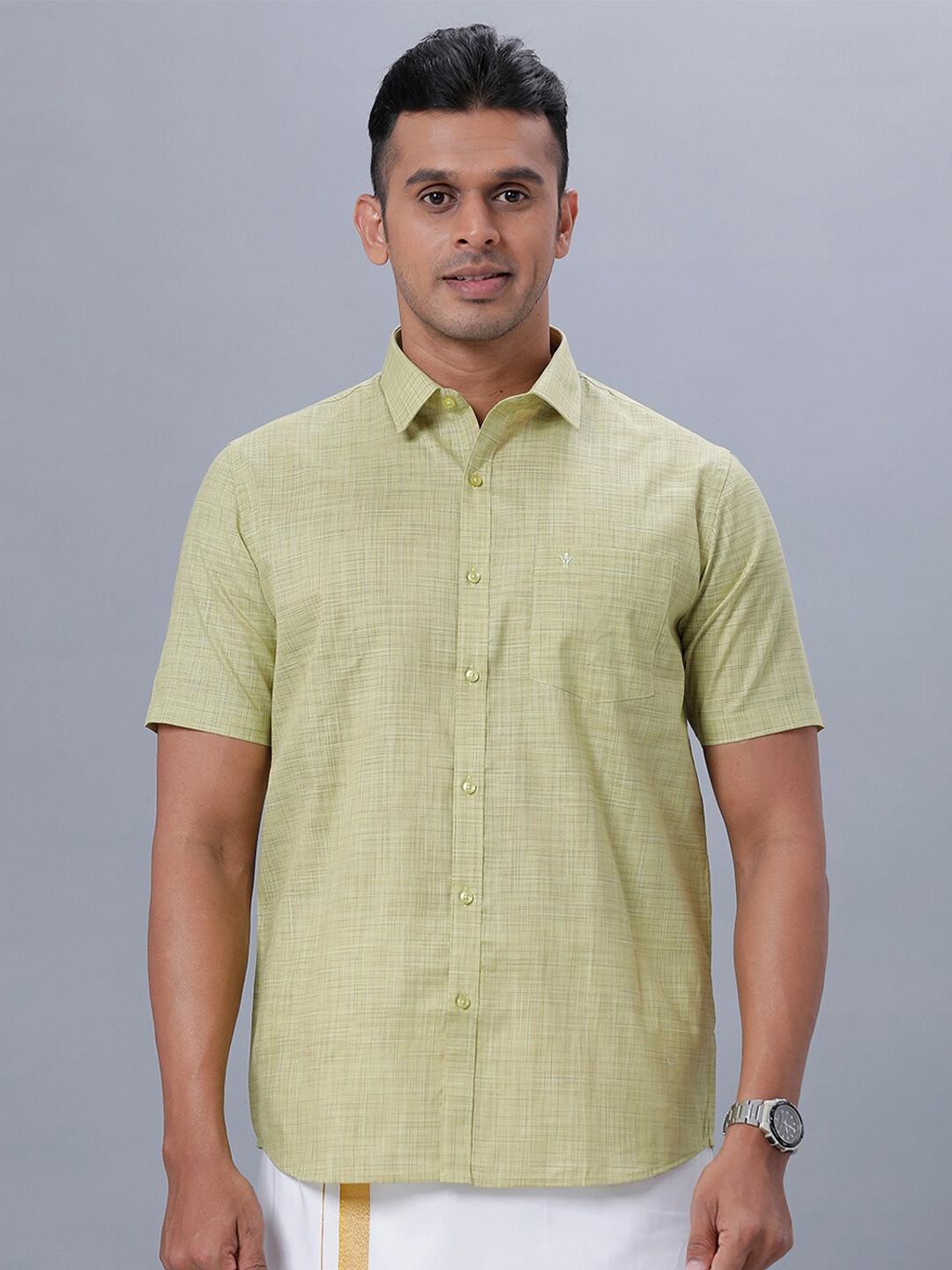 

Ramraj Spread Collar Ethnic Shirt, Green