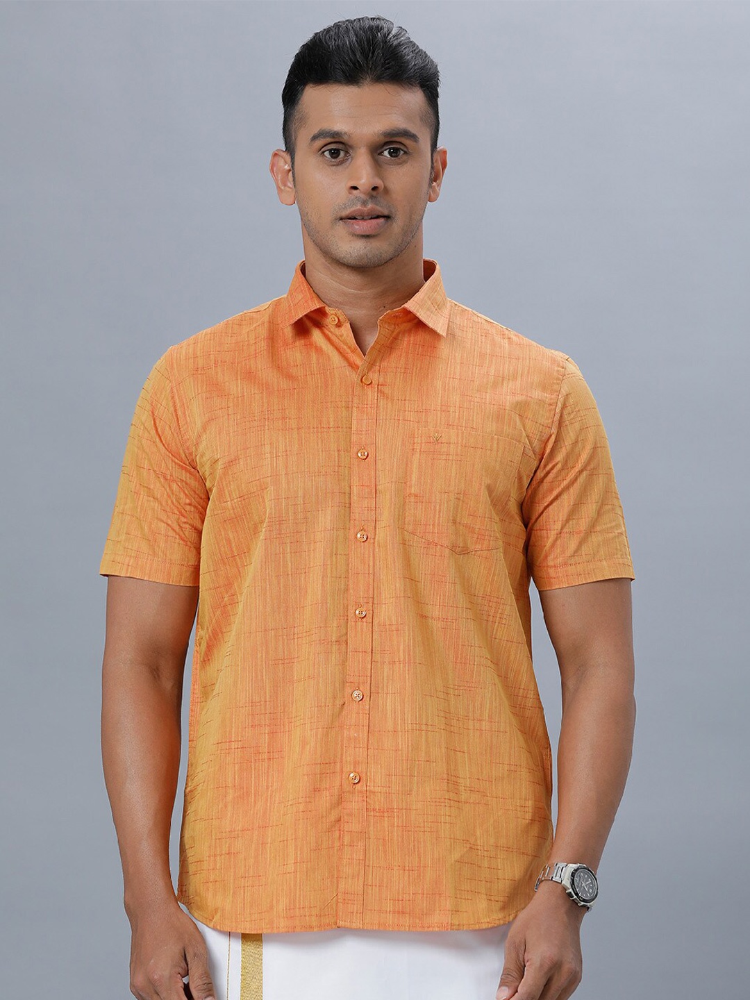 

Ramraj Spread Collar Ethnic Shirt, Orange
