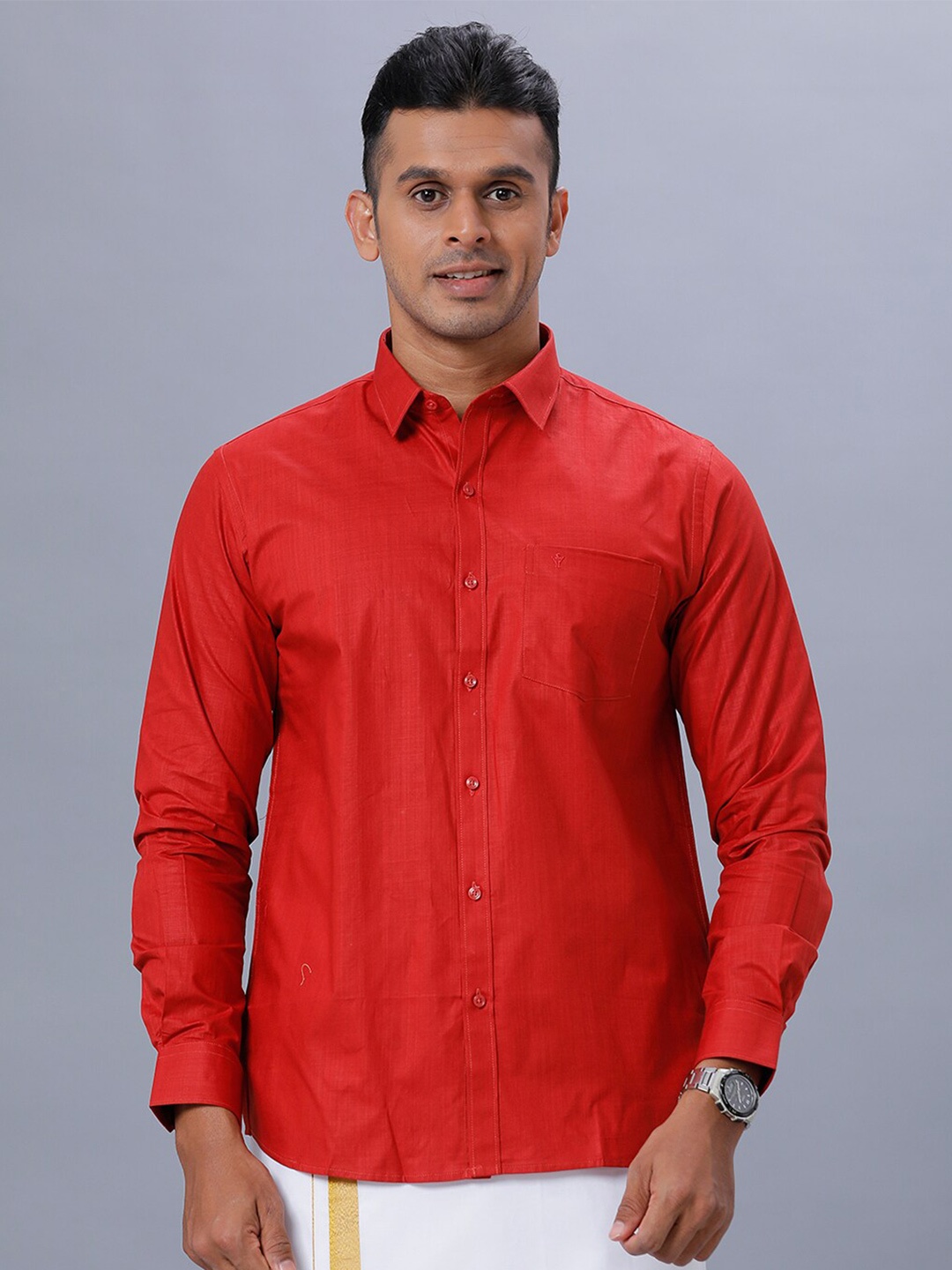 

Ramraj Spread Collar Ethnic Shirt, Red