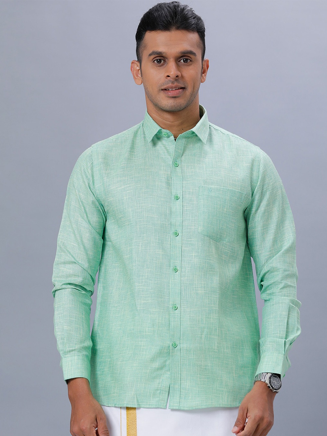 

Ramraj Spread Collar Ethnic Shirt, Green