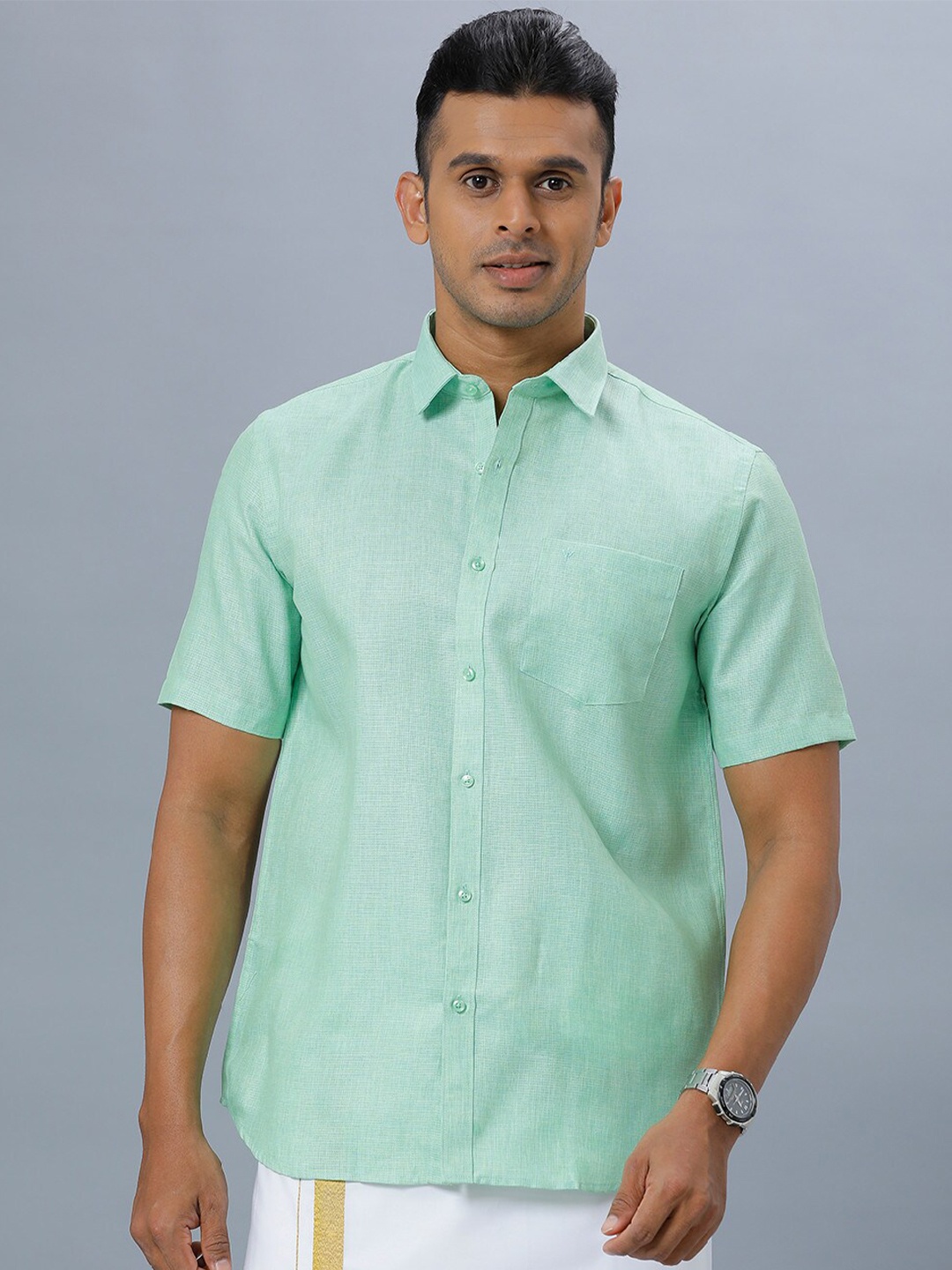

Ramraj Spread Collar Ethnic Shirt, Green