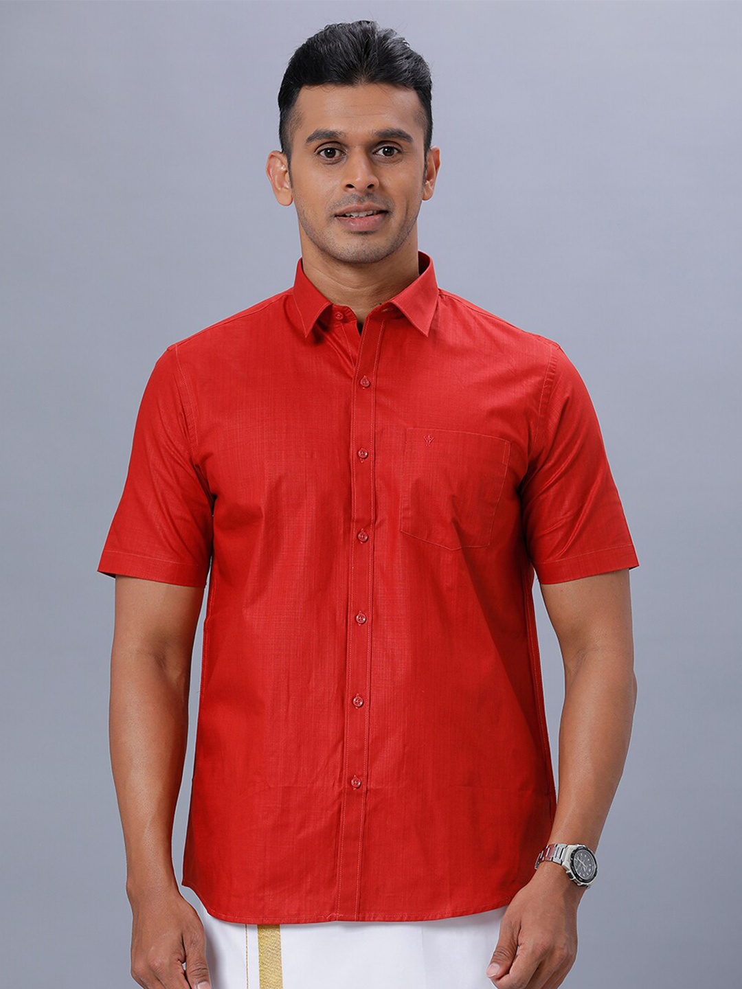 

Ramraj Spread Collar Ethnic Shirt, Red