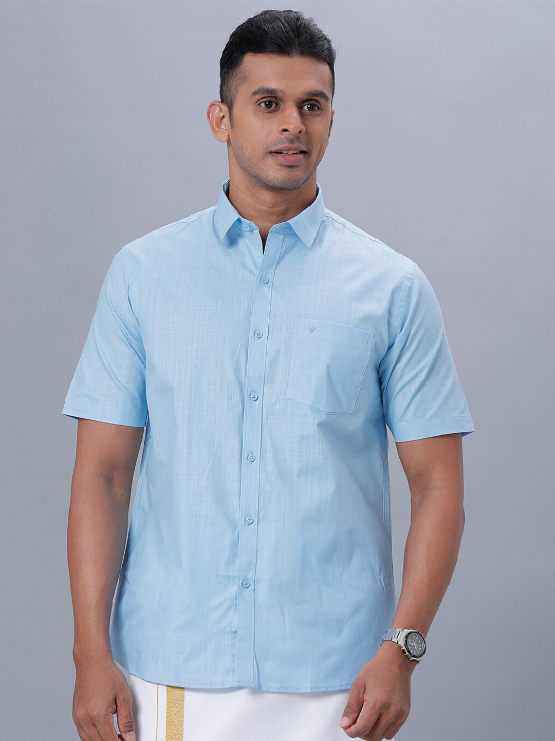

Ramraj Spread Collar Ethnic Shirt, Blue