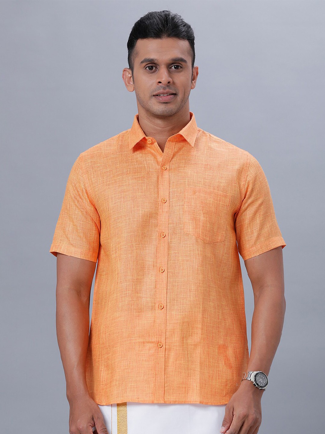 

Ramraj Spread Collar Ethnic Shirt, Orange