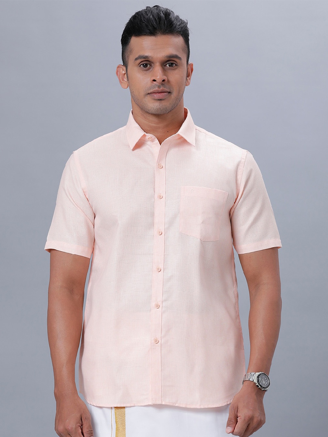 

Ramraj Spread Collar Ethnic Shirt, Pink