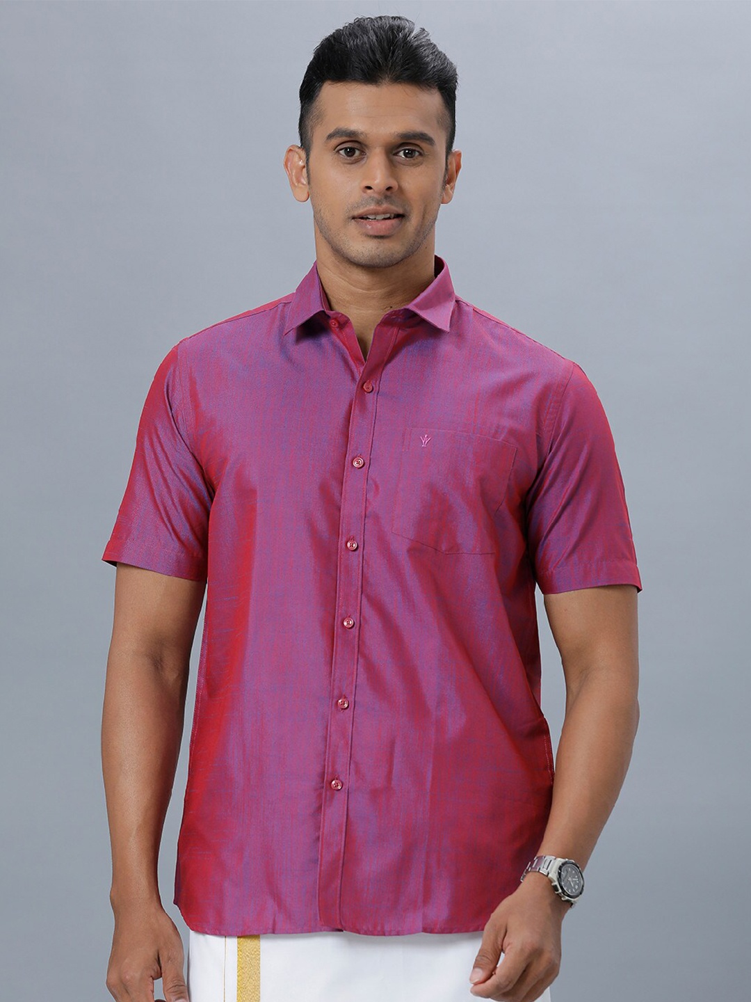 

Ramraj Spread Collar Ethnic Shirt, Magenta