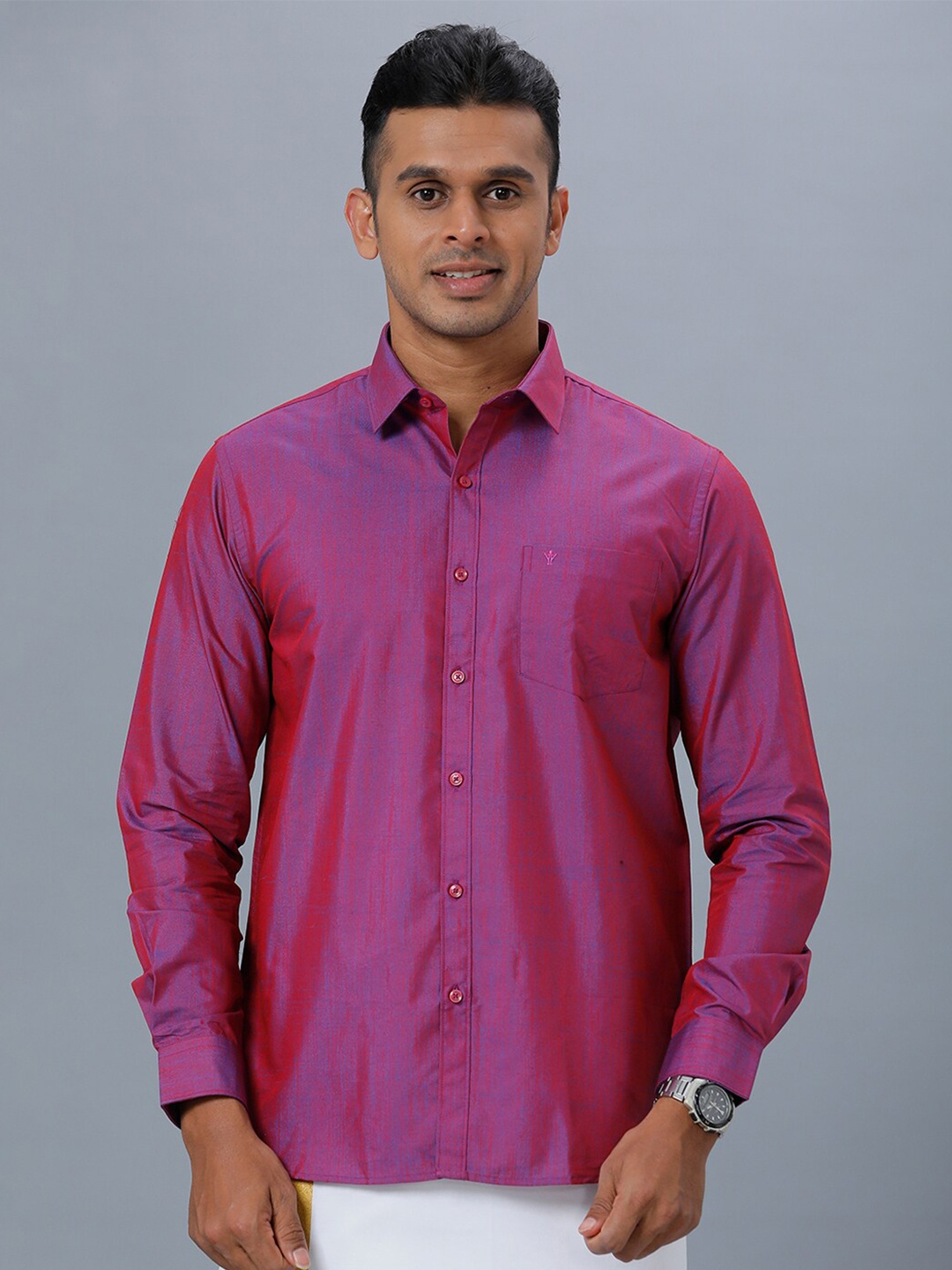 

Ramraj Spread Collar Ethnic Shirt, Magenta