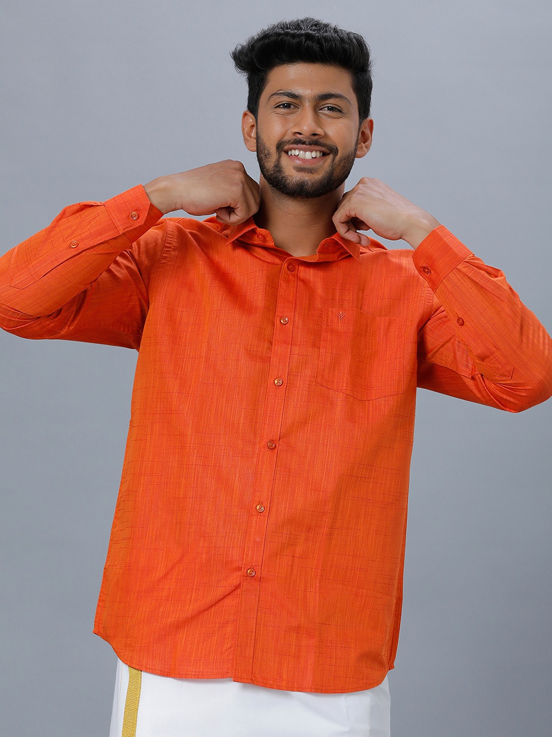 

Ramraj Spread Collar Long Sleeves Casual Shirt, Orange