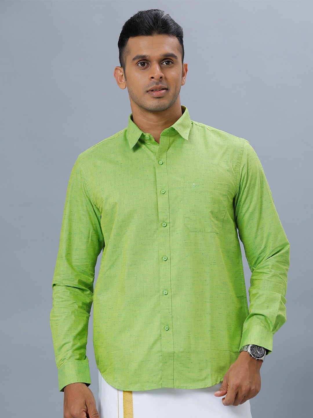 

Ramraj Spread Collar Ethnic Shirt, Green