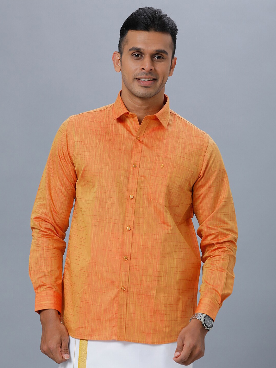 

Ramraj Spread Collar Ethnic Shirt, Orange