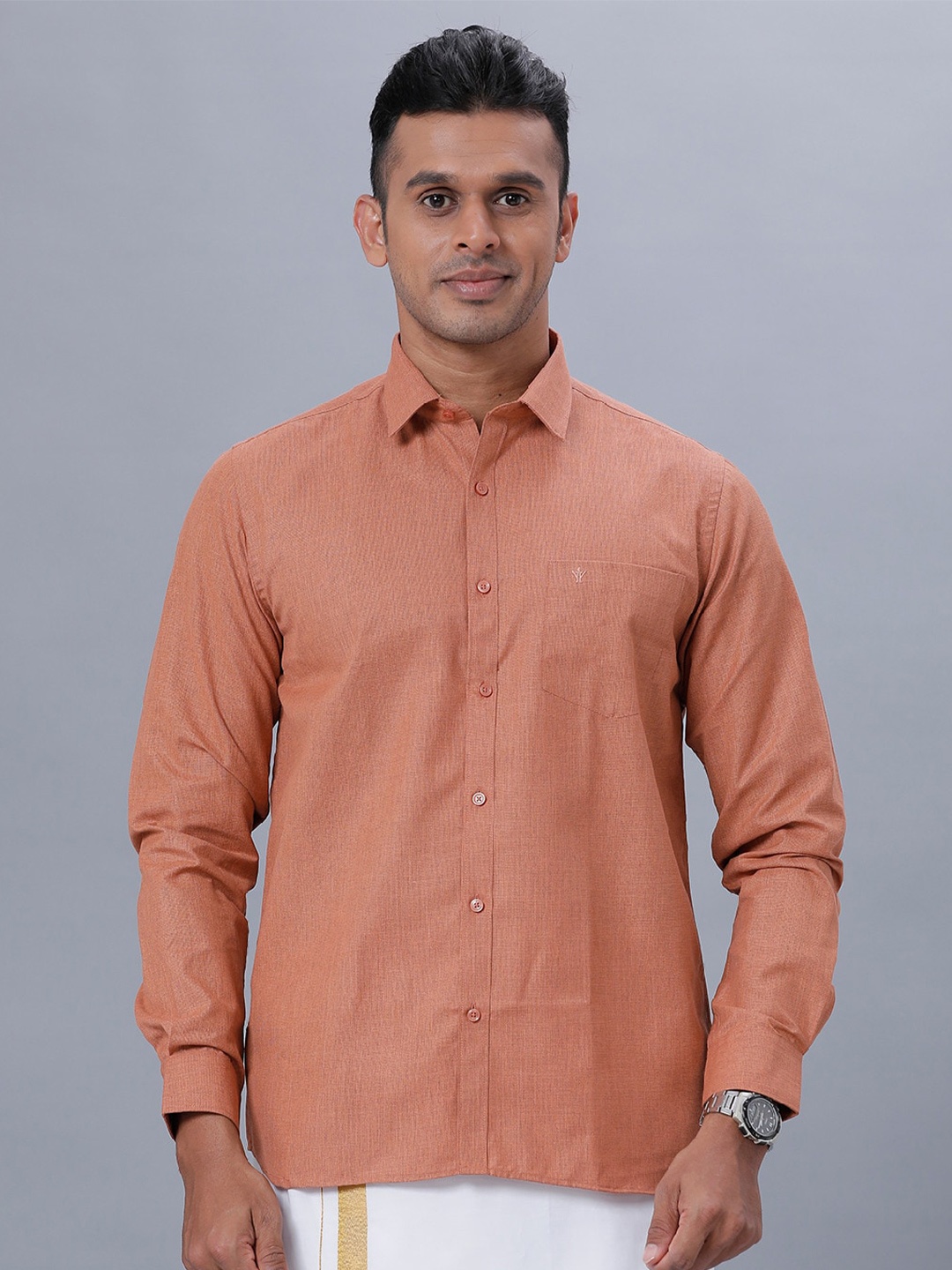 

Ramraj Spread Collar Ethnic Shirt, Brown