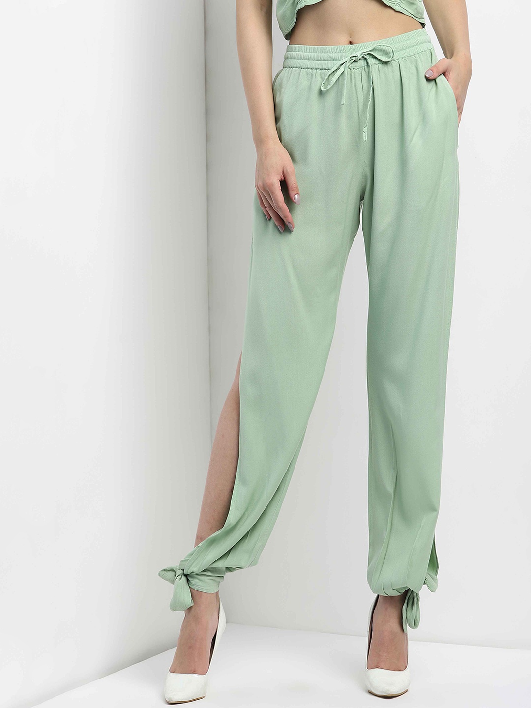 

MKOAL Women Loose Fit Mid-Rise Chinos Trousers, Green