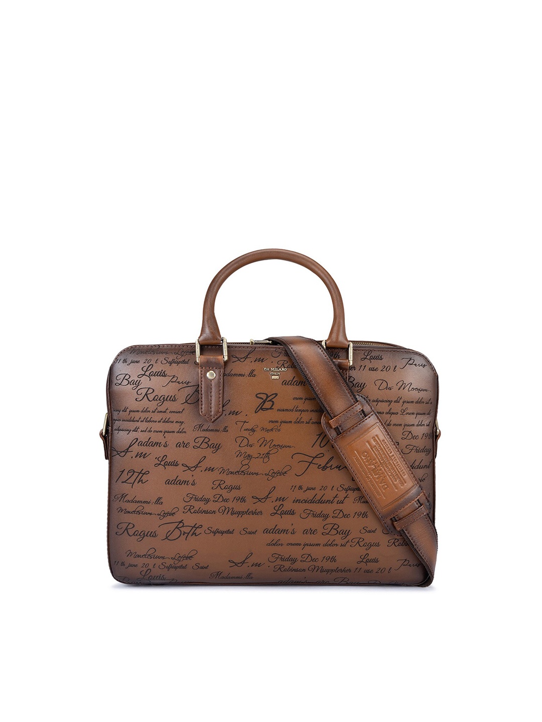 

Da Milano Printed Leather Laptop Bag, Brown