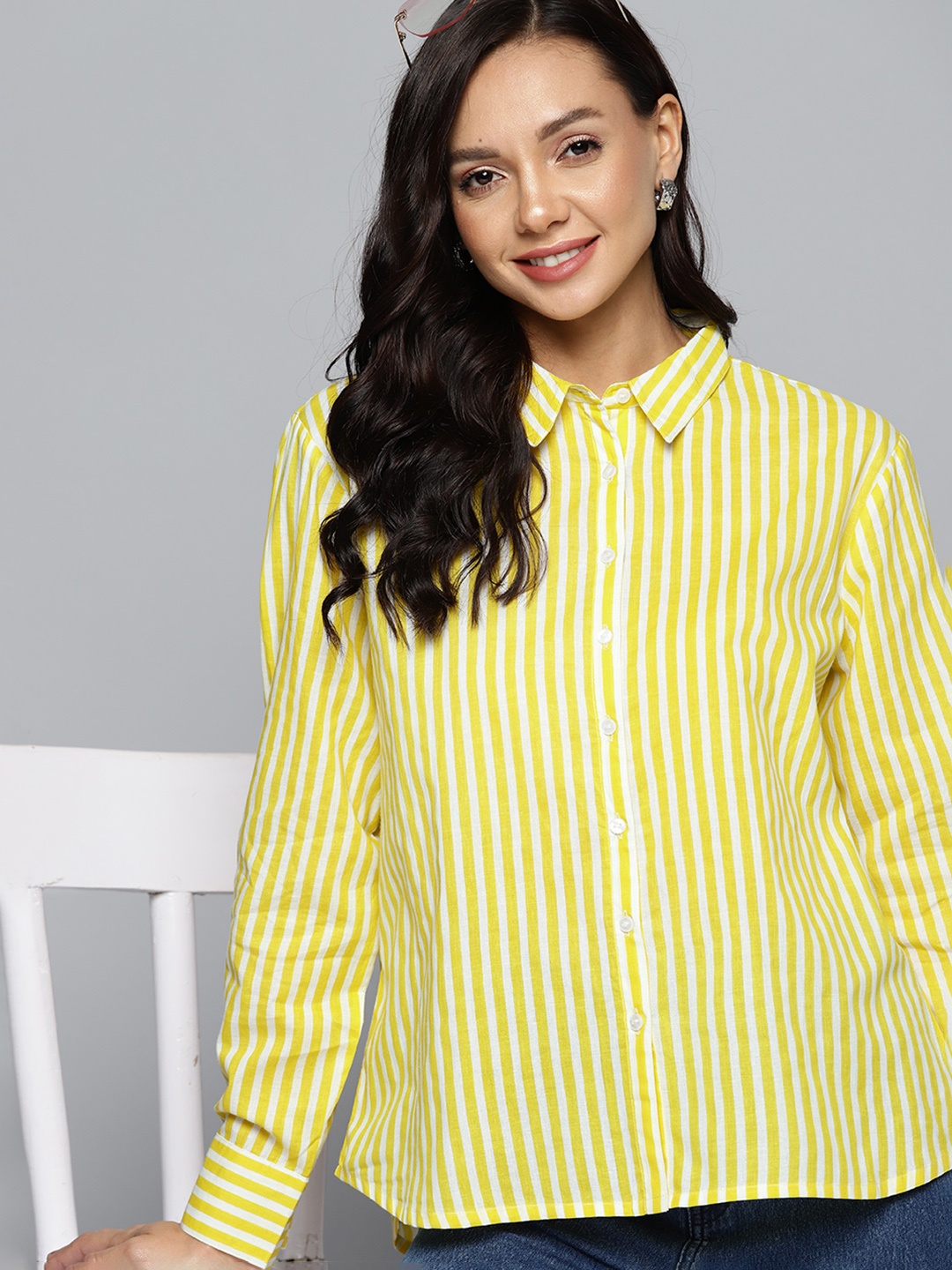 

HERE&NOW Opaque Striped Casual Shirt, Yellow